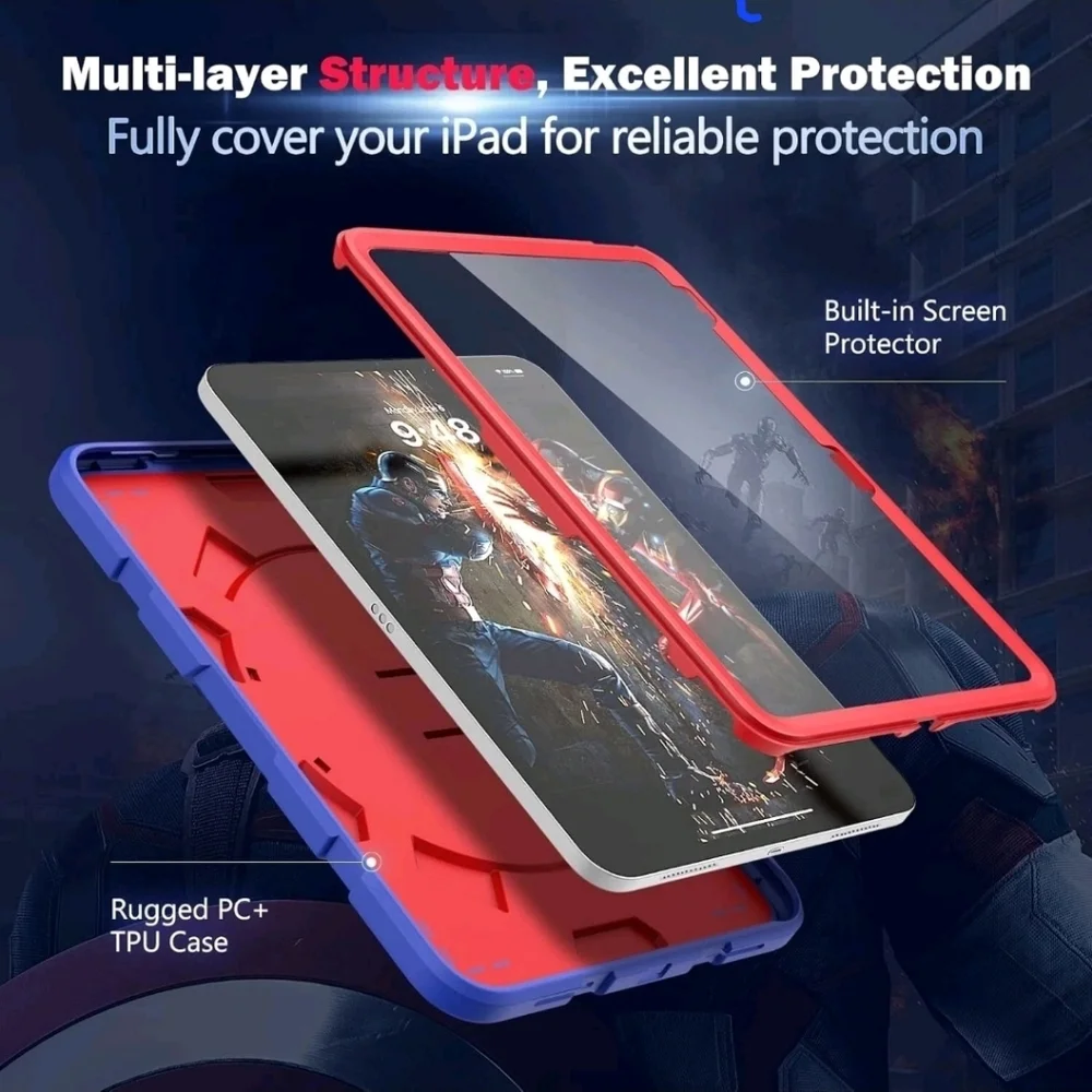 Red and Blue Shock-Proof iPad Case 10th Generation 2022
